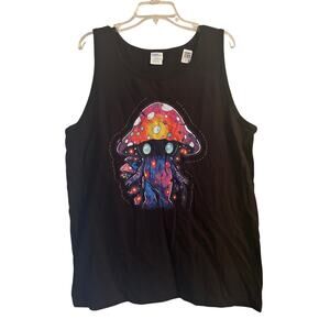 NWOT Port and Company Men's Cut Black Tank Top EDM Festival Mushroom Sz Lg